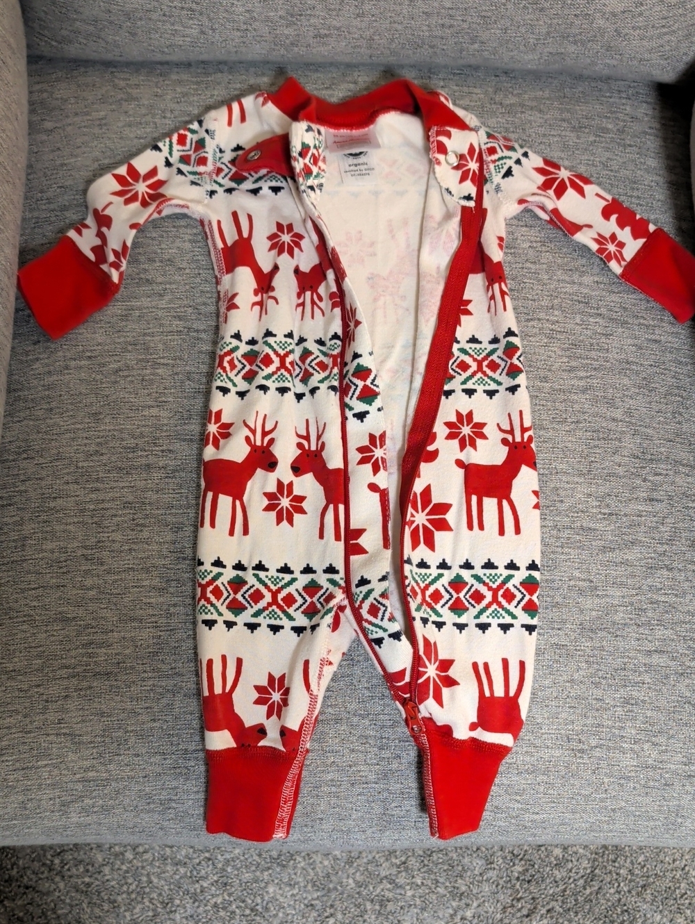 Hanna Andersson Red & White Reindeer Holiday Long Sleeve 0-3 Month